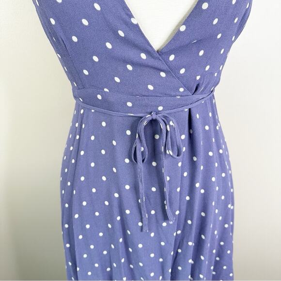 Reformation Carina Wrap Midi Dress Womens XS Purple White Polka Dot - Picture 5 of 8